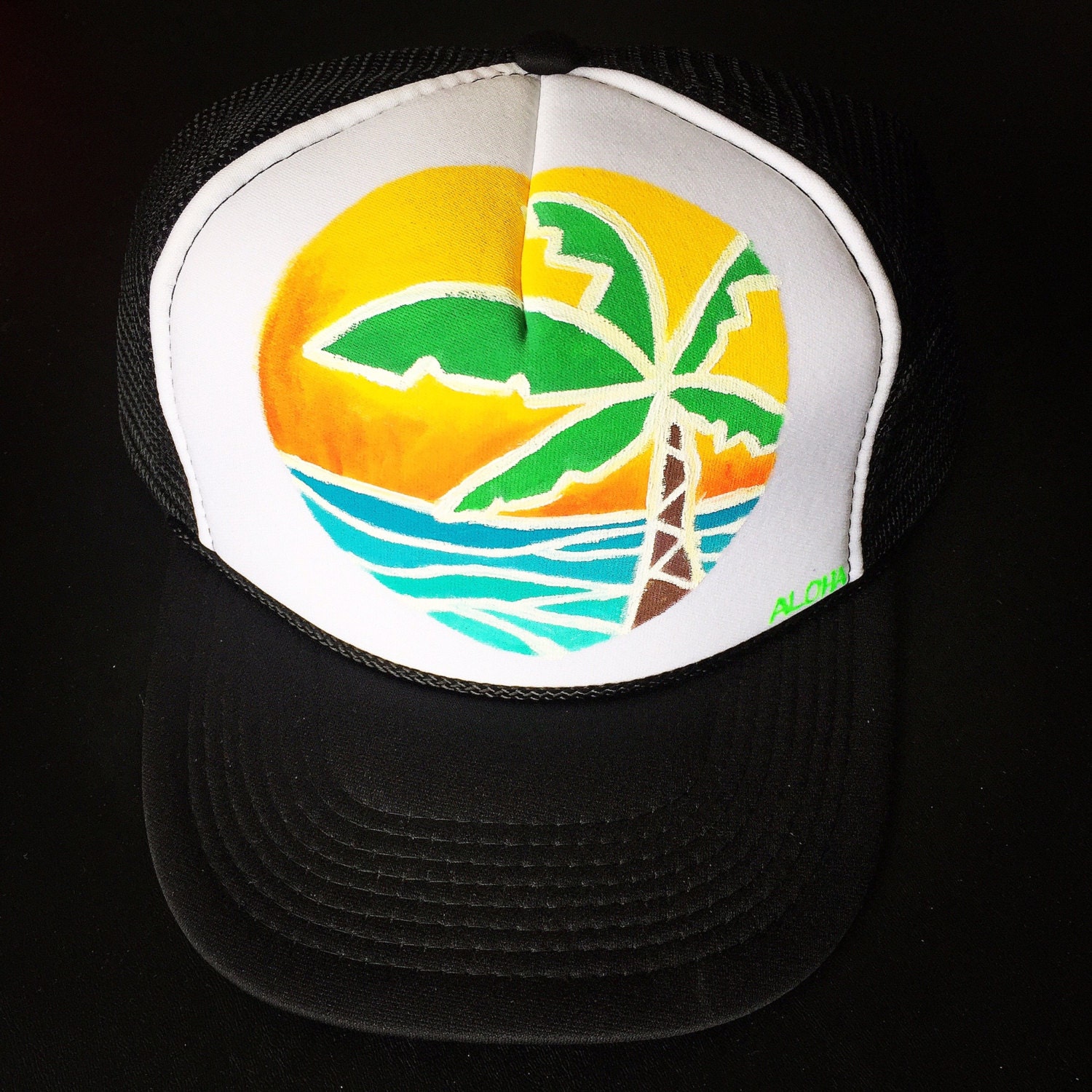 HELLO■90s Palm Tree Relaxed Fit 5Panel Cap_Navy Haebfsl Palm Tree Logo Baseball Hats for Men Adjustable Gift