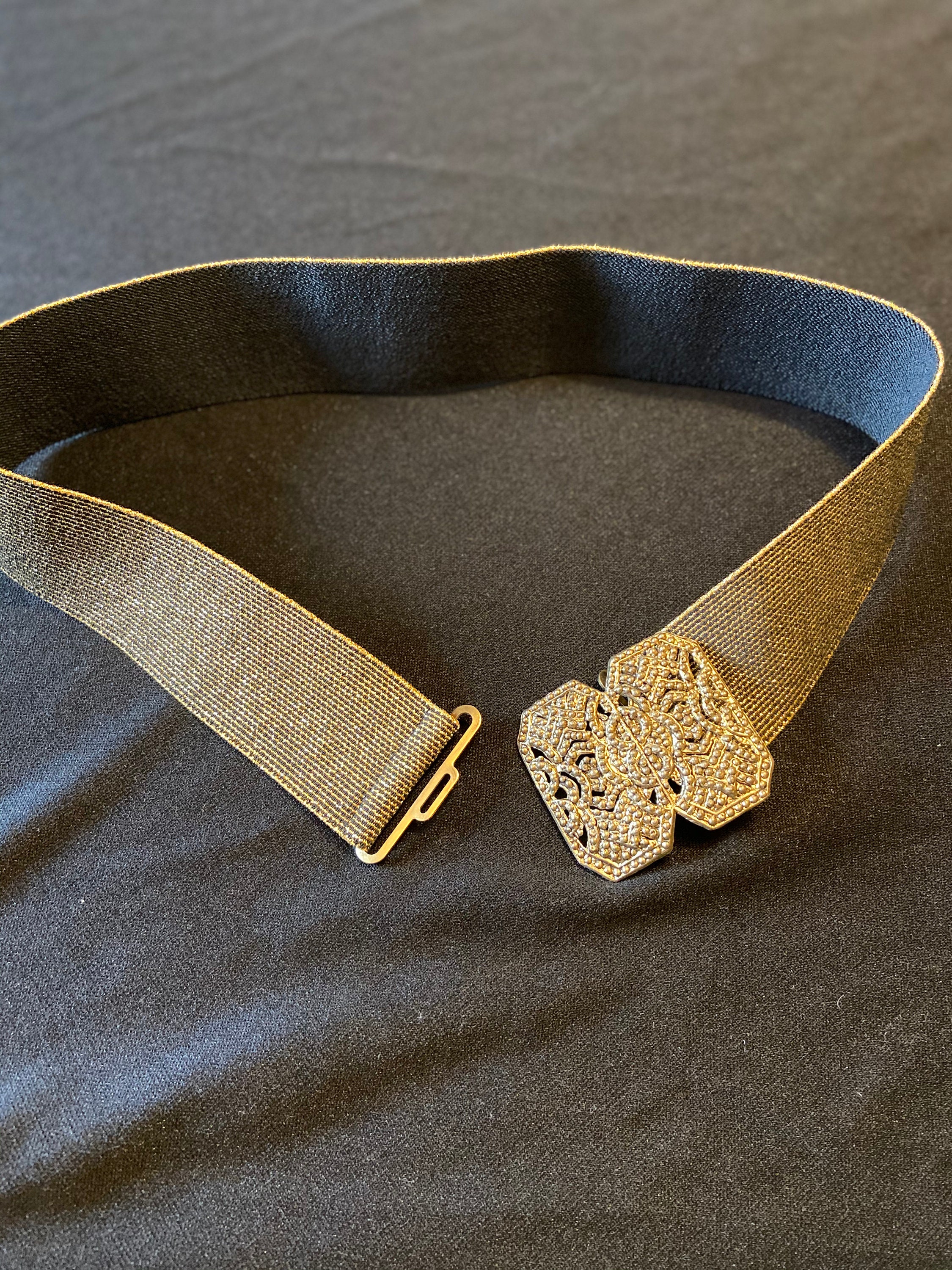 Vintage Gold Stretch Belt with black backing. Etsy