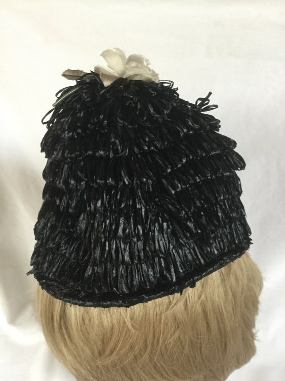 Vintage 1950's Black Beehive Fringe Hat - image 4