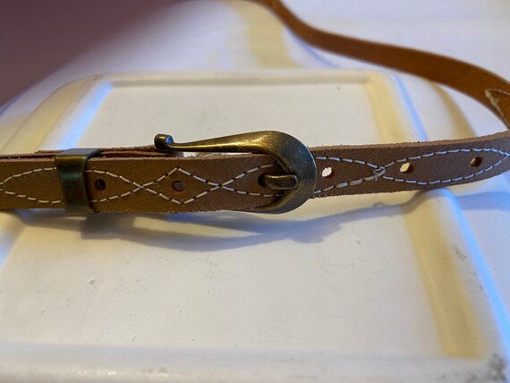 Brown with gold metal leather slim belt SANSTHS 2 Pack Skinny Leather Belts for Women, Ladies Thin  main image 4