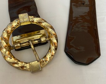 Vintage Brown Paten Leather Belt