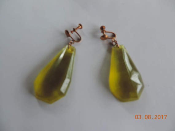 Vintage 1970's Resin Drop  Earrings With Copper S… - image 2