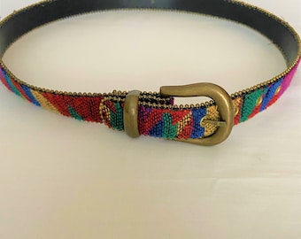 Vintage  1950&#39;s Multi Colors Wool on a stiff backing  with Antiqued Metal Buckle