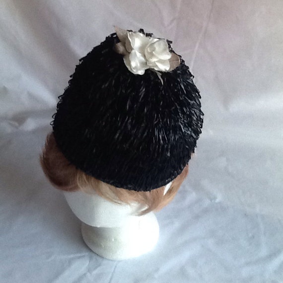 Vintage 1950's Black Beehive Fringe Hat - image 1