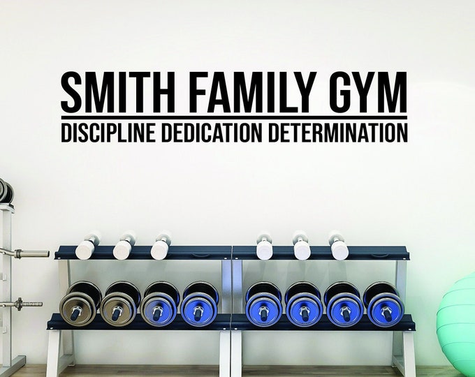 Personalized Custom Home Gym Name Decal, DISCIPLINE DEDICATION DETERMINATION, Home Gym Design Idea, Family Name Gym Fitness Gift Idea- OPT11