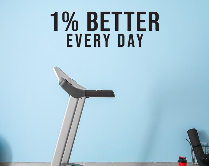 1% BETTER EVERY DAY, Fitness Wall Decal, Motivational Quote, Hotel Gym Ideas, Wall Sticker for Gym, Apartment Complex Gym, Physical Therapy