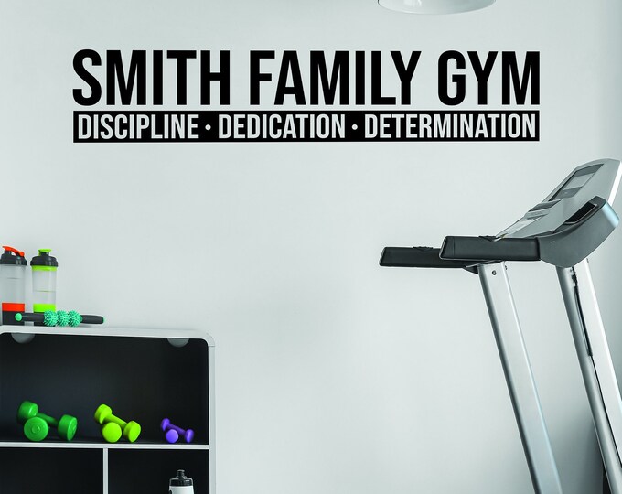 Personalized Custom Home Gym Name Decal, DISCIPLINE DEDICATION DETERMINATION, Home Gym Design Idea, Family Name Gym Fitness Gift Idea- OPT13