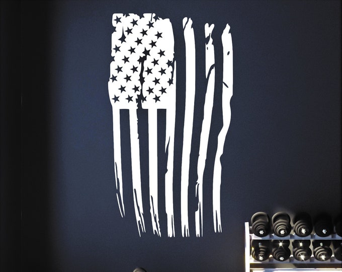 Distressed Flag Decal. Flag Wall Decal, American Flag Sticker. Large American Flag Sticker, Gym Flag Decal, Military Fitness Decor