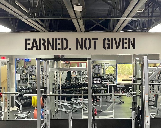 EARNED. NOT GIVEN Gym Wall Decal Idea, Gym Quote Decor, Fitness Decor, Home Gym Design Idea, Fitness Wall Decal, Office Sign