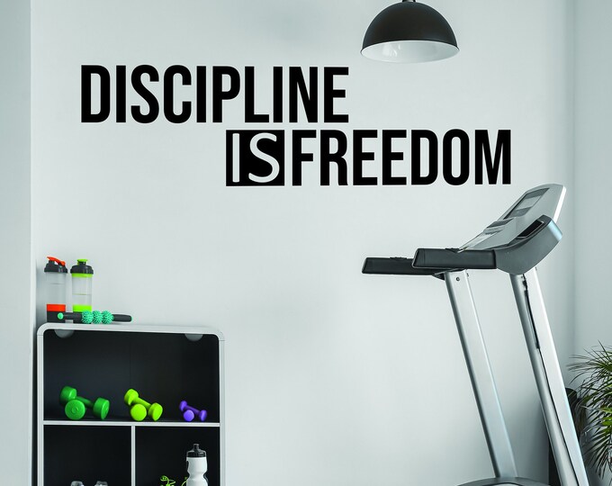 DISCIPLINE IS FREEDOM Gym Wall Decal, Fitness Wall Decal, Motivational Quote, Cycling Wall Decor Decal. Cycling Sticker, Fitness Gift