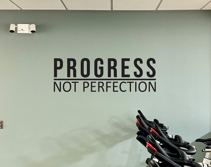 PROGRESS NOT PERFECTION, Gym Wall Decal, Fitness Wall Decal, Motivational Quote, Cycling Wall Decor Decal, Wall Sticker for Gym