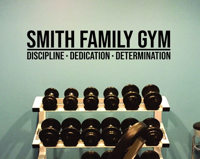Personalized Custom Home Gym Name Decal, DISCIPLINE DEDICATION DETERMINATION, Home Gym Design Idea, Family Name Gym Fitness Gift Idea- OPT12