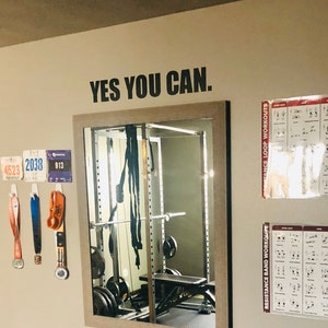 YES YOU CAN. Inspirational Wall Decal, Gym Design Ideas, Gym Wall Decal, Classroom Wall Decor, Office Wall Decor. Home Gym Design Ideas 050