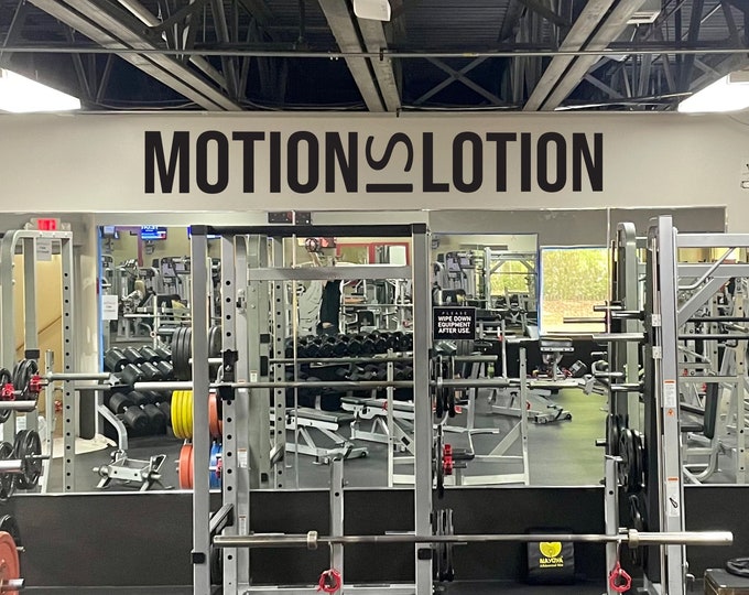 MOTION IS LOTION Gym Wall Decal, Fitness Wall Decal, Physical Therapy Sign, Cycling Wall Decor Decal. Cycling Sticker, Wall Sticker