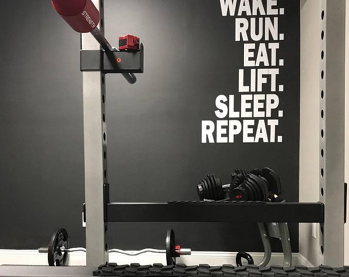 Gym Wall Decor, Work Out Gym Wall Decal. Wake. Run. Lift. Eat. Sleep. Repeat. Wall Graphic