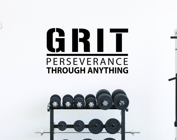 GRIT Perseverance Through Anything Wall Decal, Cycling Decor, Gym Decor Ideas, Office Decor, Classroom Art, Gift Idea, Wall Quote for Gym.