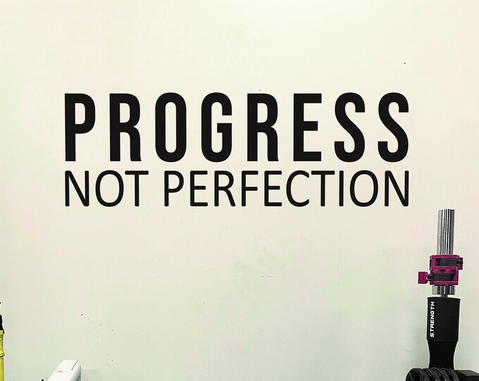 PROGRESS NOT PERFECTION, Fitness Wall Decal, Motivational Quote, Cycling Wall Decor Decal, Wall Sticker for Gym, Apartment Complex Gym
