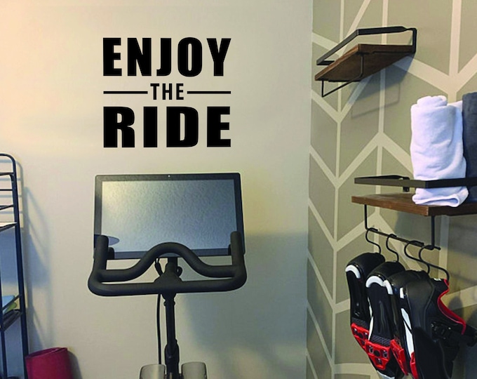 ENJOY THE RIDE Wall Sticker, Cycling Wall Decal, Fitness Theme Decor, Fitness Gift, Home Gym Design Ideas, Inspirational Quotes