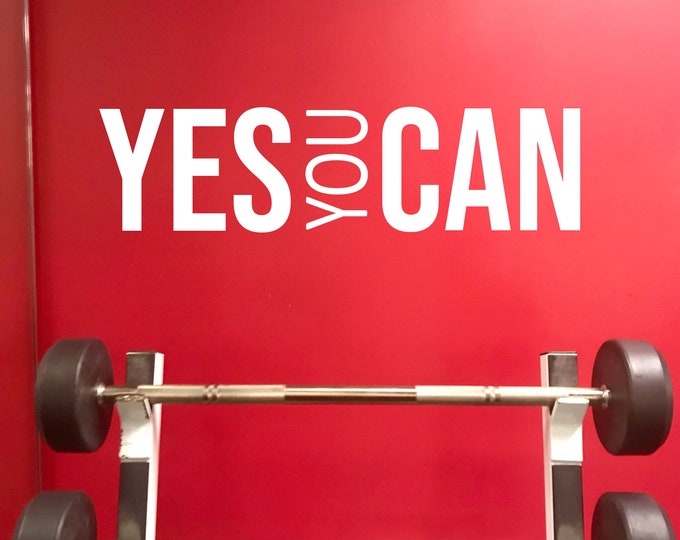 YES YOU CAN Wall Decal. Gym Decor Ideas, Gym Design Ideas, Ideas for Home Gym, Office Wall Sign. Inspirational Sport Quote. Classroom Decor