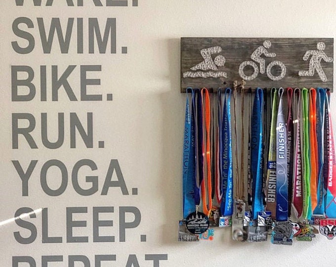 Gym Wall Decal, Fitness Studio decor, Gym Quote Decal Sticker, Wake. Swim. Bike. Run. Yoga. Sleep. Repeat.