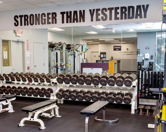 Gym Design Ideas, Fitness Design Ideas, Gym Wall Ideas, Gym Wall Decal, STRONGER THAN YESTERDAY