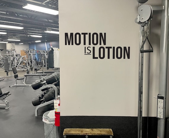 MOTION IS LOTION Gym Wall Decal, Fitness Wall Decal, Physical Therapy Sign, Cycling Wall Decor Decal. Cycling Sticker, Fitness Gift