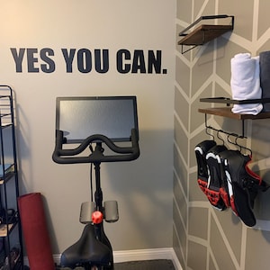 Cycling Studio Decor, Home Cycling Room Ideas, Home Gym Design Ideas, YES YOU CAN gym wall decal. Wall Decor for Home Gym. 050