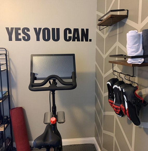 Cycling Studio Decor, Home Cycling Room Ideas, Home Gym Design Ideas, YES YOU CAN gym wall decal. Wall Decor for Home Gym.