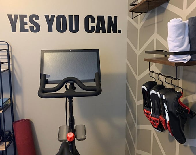 Cycling Studio Decor, Home Cycling Room Ideas, Home Gym Design Ideas, YES YOU CAN gym wall decal. Wall Decor for Home Gym.