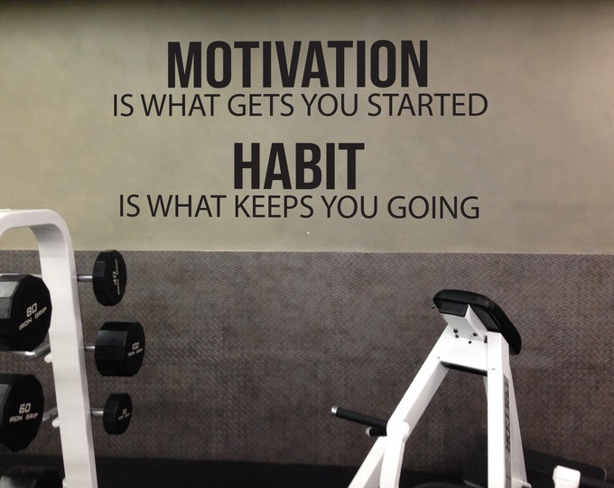 MOTIVATION is what gets you started HABIT is what keeps you going- Wall Sticker Motivational Gym Decor, Vinyl Lettering, Gym Wall Sticker