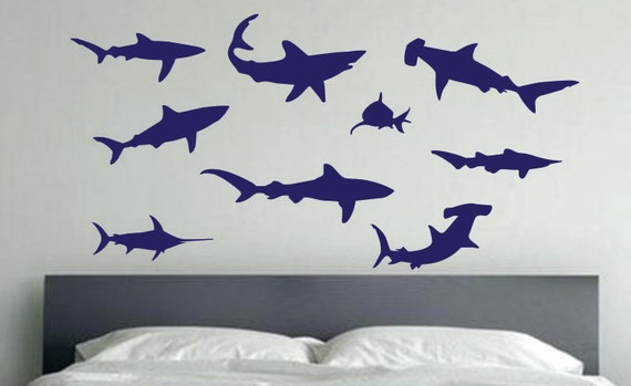 AQUATIC ROOM DECOR. Shark Die Cut Vinyl Wall Decals. Kids room decor