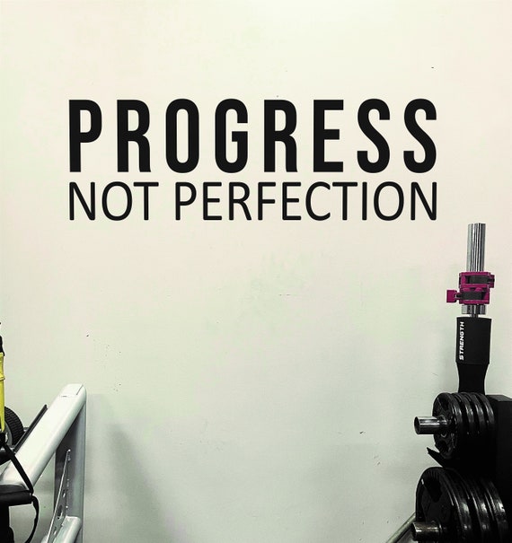 PROGRESS NOT PERFECTION, Fitness Wall Decal, Motivational Quote, Cycling Wall Decor Decal, Wall Sticker for Gym, Apartment Complex Gym