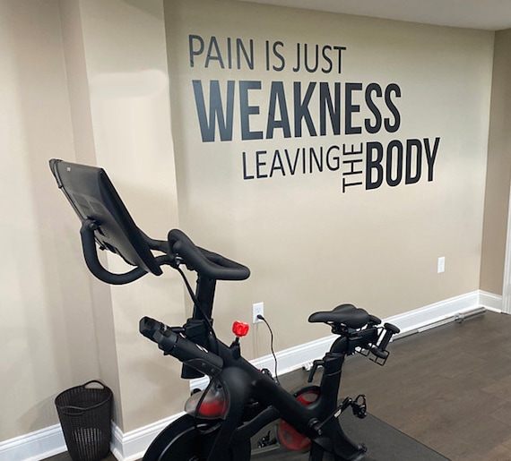 Home Gym Ideas, Gym Wall Decor Ideas, Fitness Theme Decor, Gym Wall Decal, Pain is Just Weakness Leaving the Body.