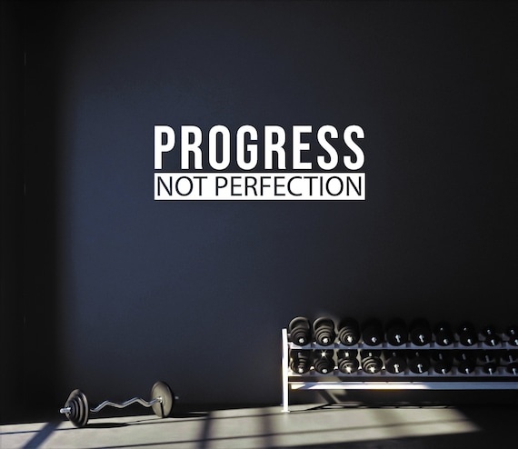 PROGRESS NOT PERFECTION Fitness Wall Decal Sticker, Office Sign Vinyl Decal, Physical Therapy, Gift Idea for Athlete. Gym Wall Sign