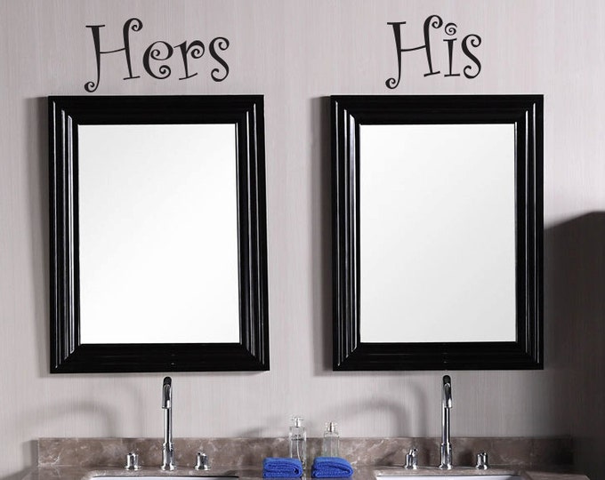 His and Hers Vinyl Decal Wall Art Sticker. 4"x8" Bathroom, Closet, Bedroom, towel rack,28