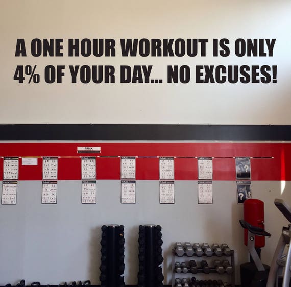 Gym Sign, Gym Entrance Sign, Custom Business Signage. A one hour workout is only 4% of your day... NO EXCUSES! Wall Decal