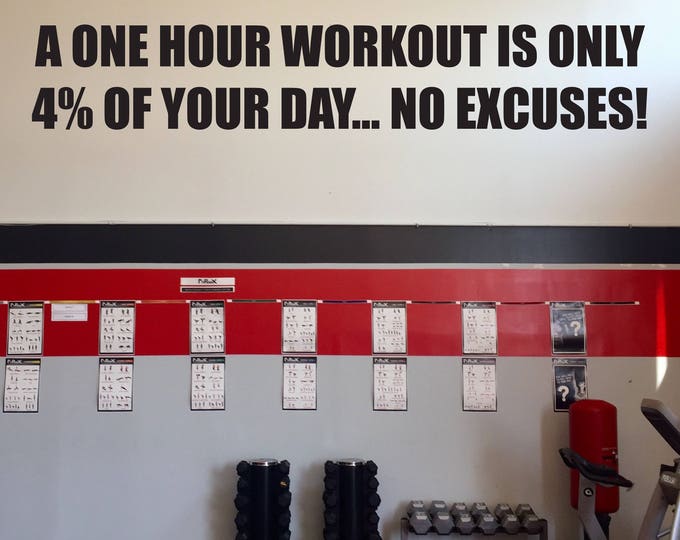 Gym Sign, Gym Entrance Sign, Custom Business Signage. A one hour workout is only 4% of your day... NO EXCUSES! Wall Decal