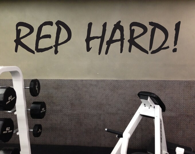 Home Gym Ideas, Motivational Gym Wall Decal, REP HARD, 104