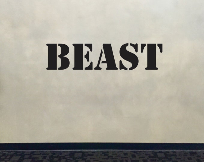 Wall Decal for Gym, Fitness Wall Decal, Classroom Wall decor, BEAST Stencil Font Gym Wall Decal