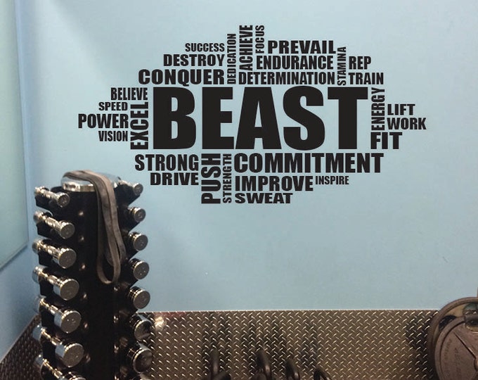 Gym Wall Art Decal, BEAST Word Cloud Typography Design