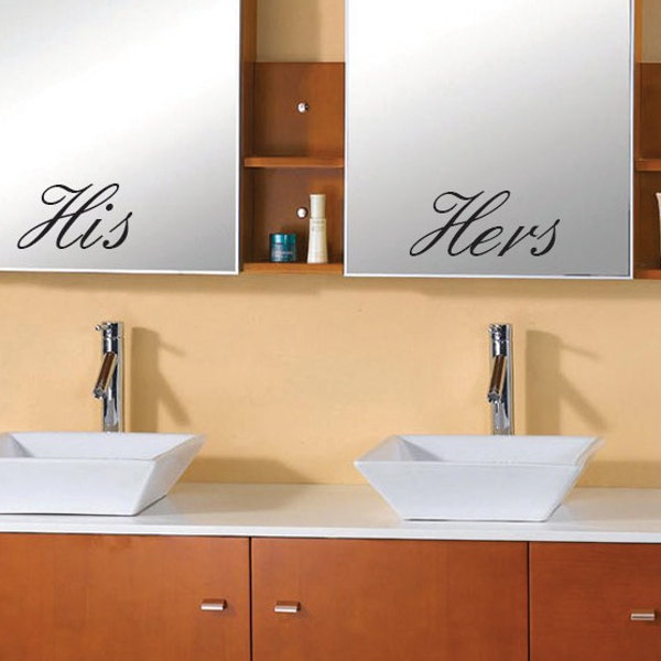 Bathroom Wall Decor, His and Hers Vinyl Decal Wall Art Sticker. 4"x8" Bathroom, Closet, Bedroom, 28