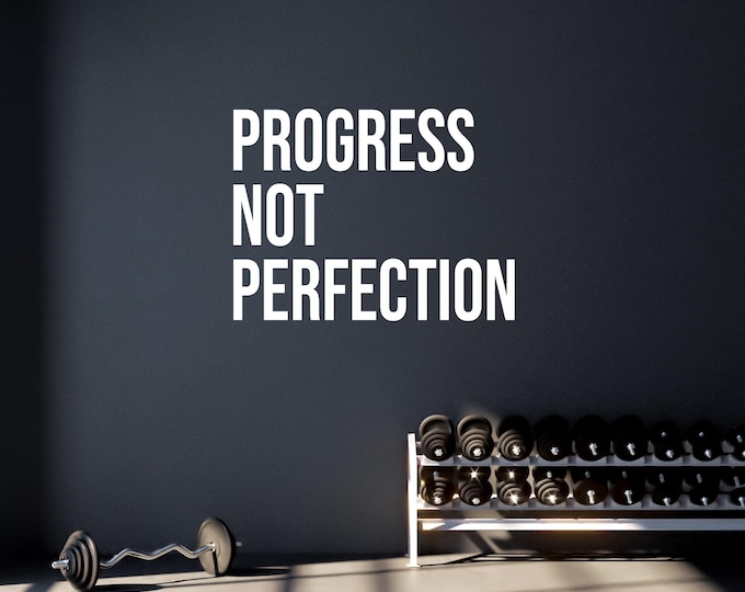 Motivational Fitness Gym Wall Decal. PROGRESS NOT PERFECTION Fitness Wall Decal, Wall Decal for Gym, Fitness Quote Motivation Inspiration