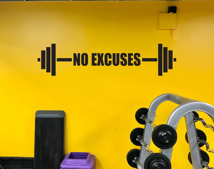 Sticker For Gym, NO EXCUSES Wall Decal, Fitness Wall Decal, Home Gym Design, Locker Room Sign, Sports Sign