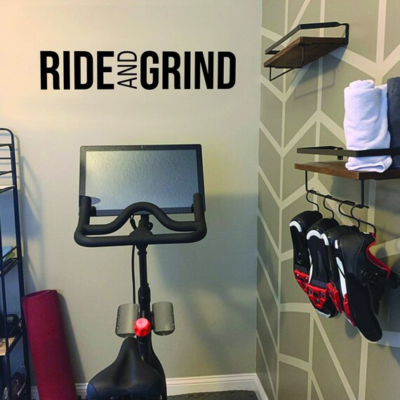 Cycling Wall Decor, RIDE AND GRIND Fitness Wall Decal, Gym Quote Decor, Fitness Decor, Home Gym Design Idea, Fitness Gifts