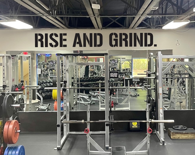 RISE AND GRIND. Gym Wall Decal, Gym Quote Decor, Fitness Decor, Home Gym Design Idea, Fitness Wall Decal, Fitness Gifts