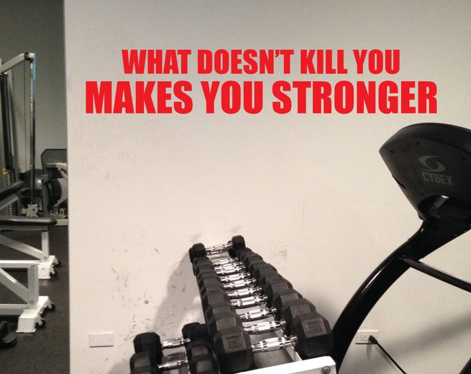 Gym Motivation Quote Decal, What Doesn't Kill You Makes You Stronger, Work Out Quote Decal Sticker, 11"x60", item#79