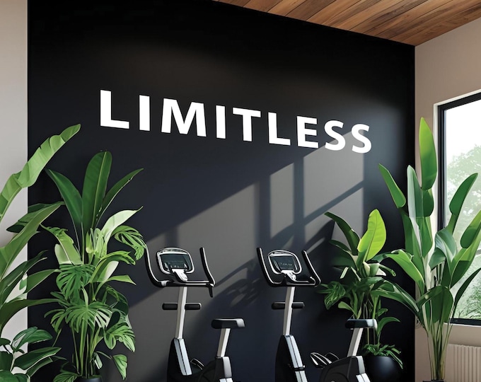 Inspirational Quote Home Fitness Gym, LIMITLESS Classroom Wall Decal, Chiropractor or Physical Therapy Office Sign, Dorm Room Decor