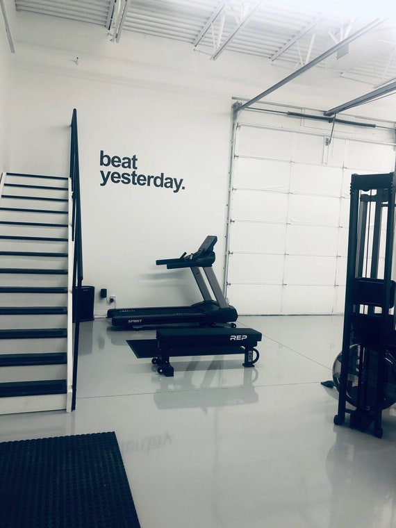 BEAT YESTERDAY wall decal, Physical Therapy Office Ideas, Locker Room Ideas, Gym Decor Ideas, Gym Wall Decal, Cycle Studio Decor