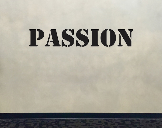 Wall Decal for Gym, Fitness Wall Decal, Classroom Wall decor, PASSION Stencil Font Gym Wall Decal