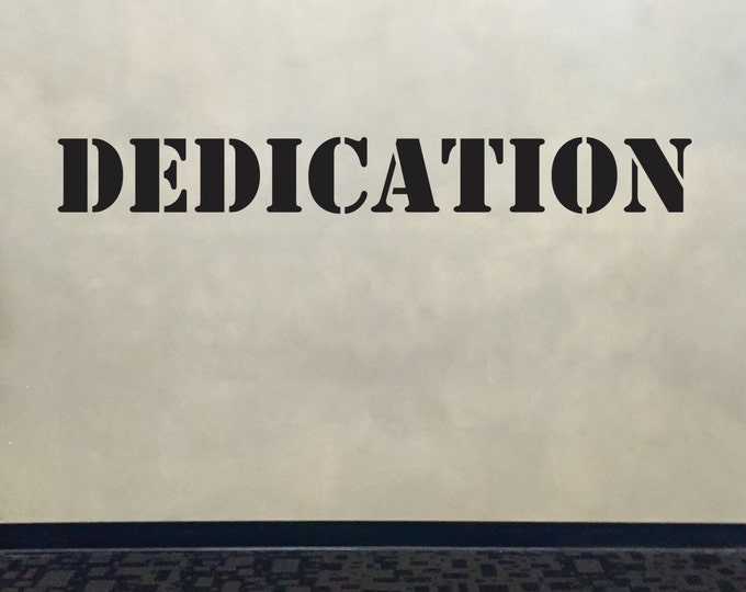 Fitness Wall Decal, Classroom Wall decor, DEDICATION Stencil Font Gym Wall Decal